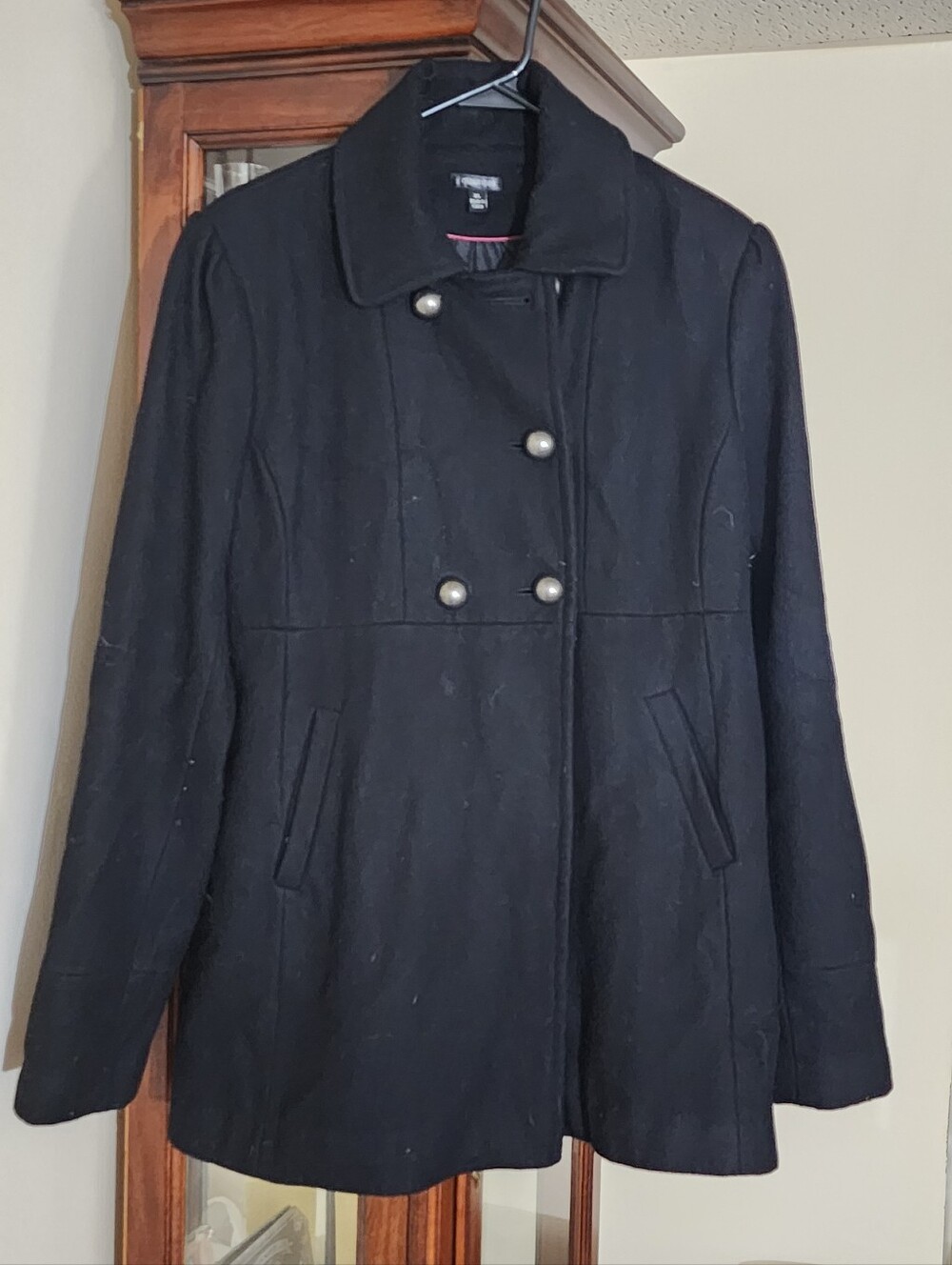Maurices Black Double-Breasted Peacoat with Pearl Buttons